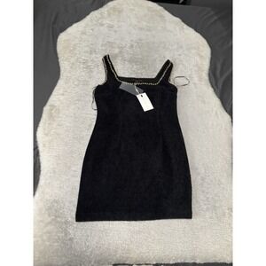 Endless Rose Women's Chain Trimmed Square Neckline Black‎ Mini Dress Medium